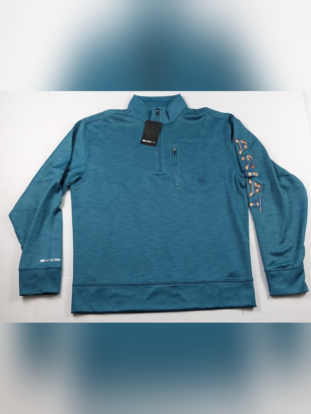 Ariat Tek Team Logo 1/4 Zip Sweatshirt Fleece Mens Medium Mallard Blue NWT 69.95